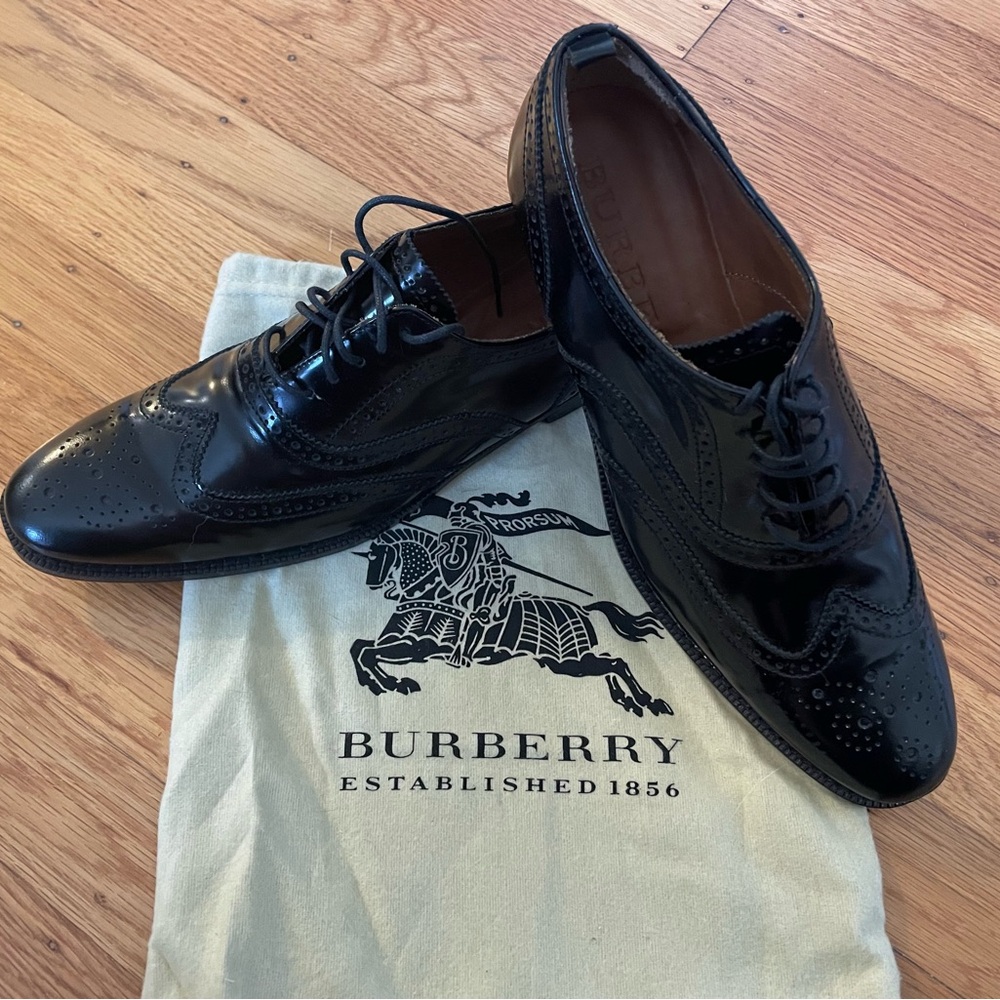 BURBERRY Wingtip Oxford Loafers - Size 39 - Black Leather - Made in Italy
